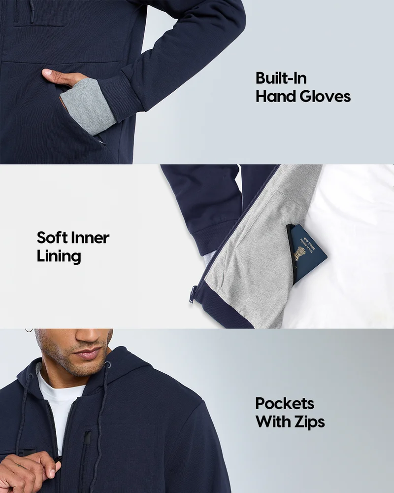 bewakoof Men's Navy Blue Airport Hoodie